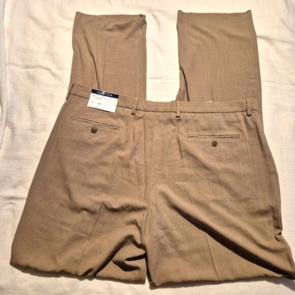 Nautica men's size 43 x 48 TAG ERROR beige flat front dress pants, raw hem, NWT - Picture 6 of 9